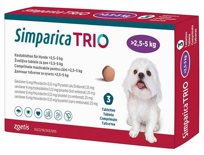 Симпарика Трио для собак, 2,6-5 кг, 3 табл., Zoetis