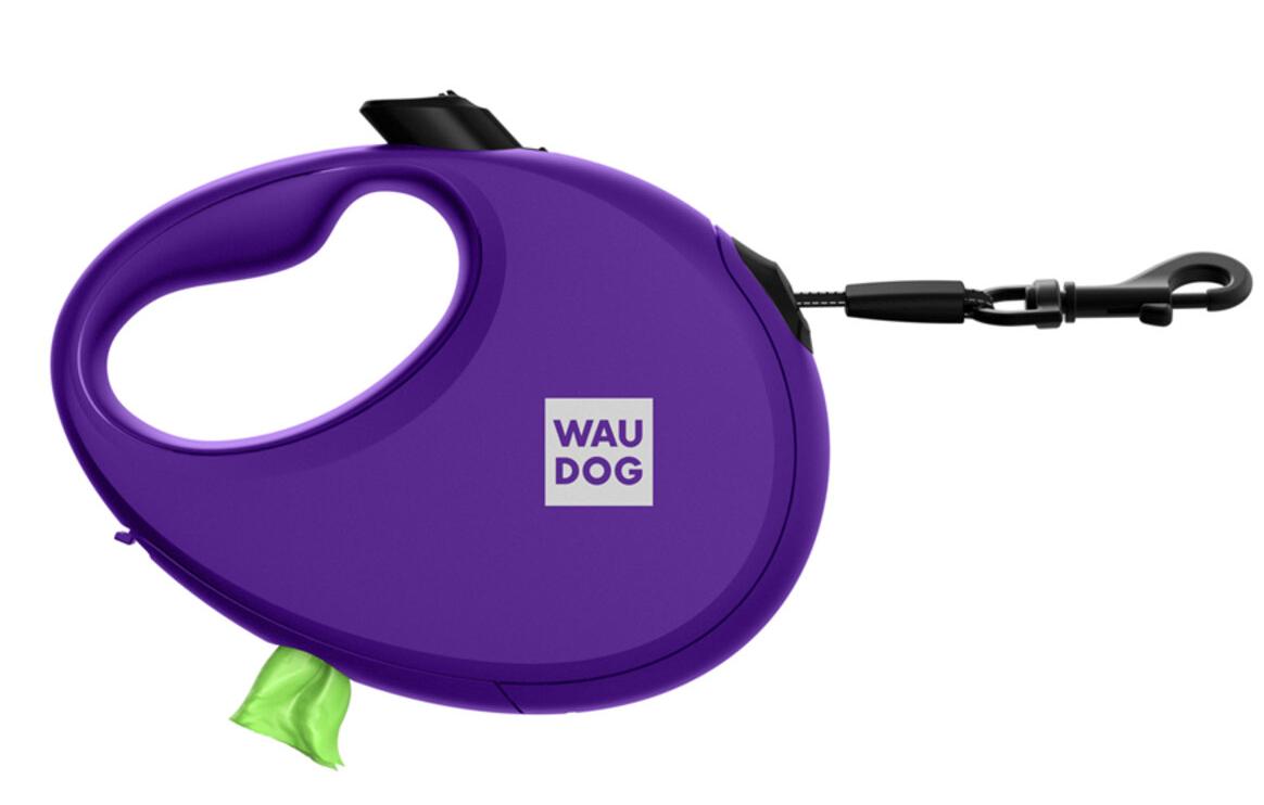 Поводок-рулетка WAUDOG R-leash с контейнером для пакетов, светоотр