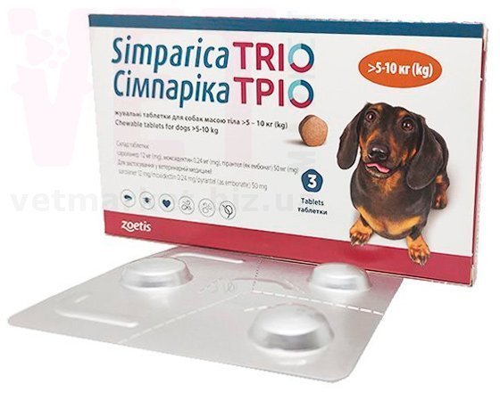 Симпарика Трио для собак 5,1-10 кг, 3 табл., Zoetis