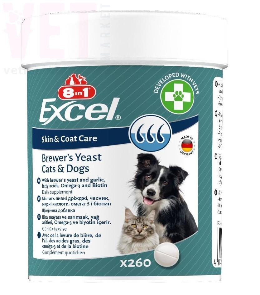 8в1 Excel Brewers Yeast пивные дрожжи с чесноком для кожи и шерсти